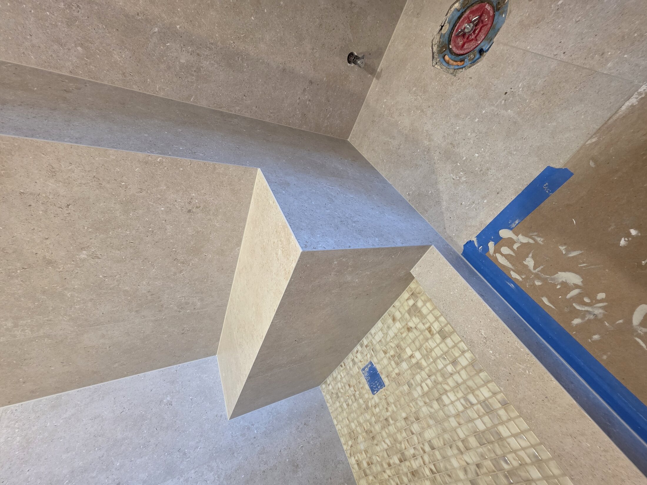 Shower bench and niche construction detail